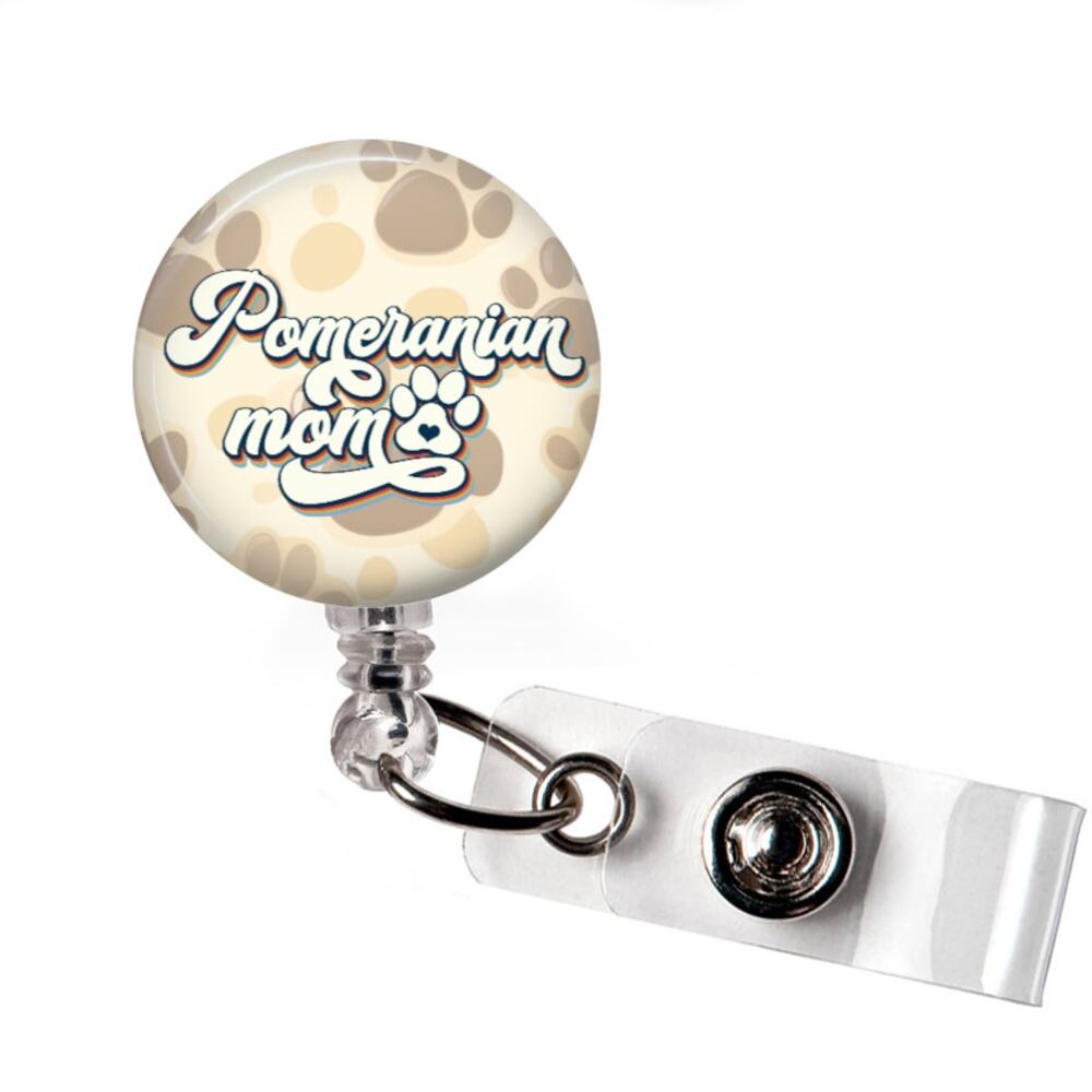 Pomeranian Mom Badge Reel Dog Mom Paw Print Pet Lover